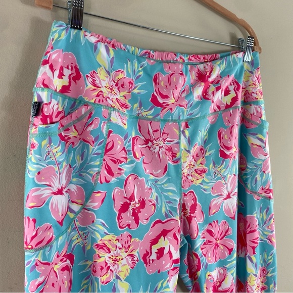 Simply Southern Women’s Pink Blue Tropical Floral Print Leggings NWT Sz XXL‎ - Picture 3 of 13
